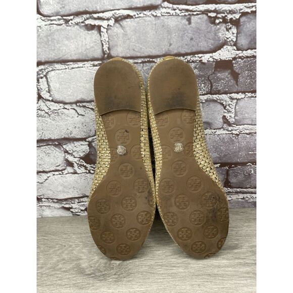 Tory Burch Straw Reva Gold Leather Logo Ballet Flats Women’s Sz 7.5M US/38EU - Picture 10 of 16